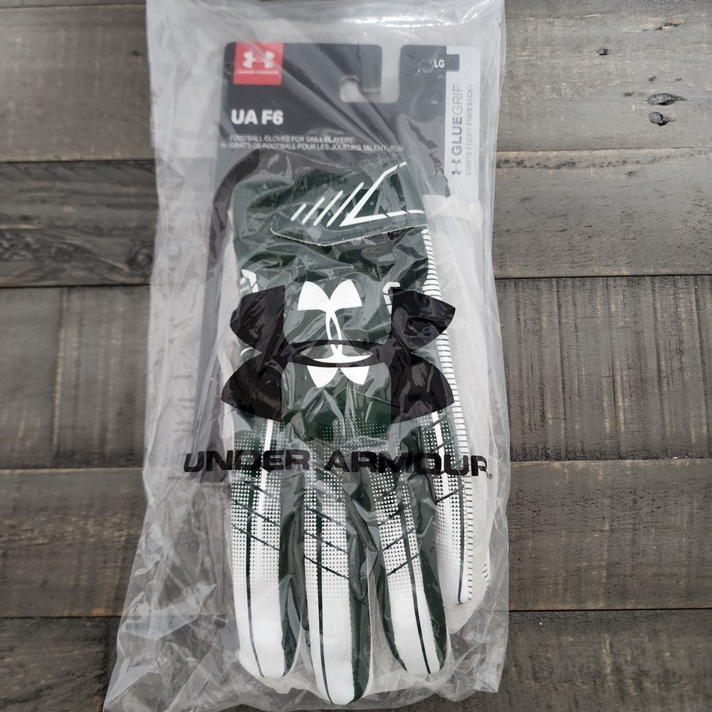 Under Armour UA F6 Football Gloves Mens L Green‎ Heatgear Gluegrip 1304694-301